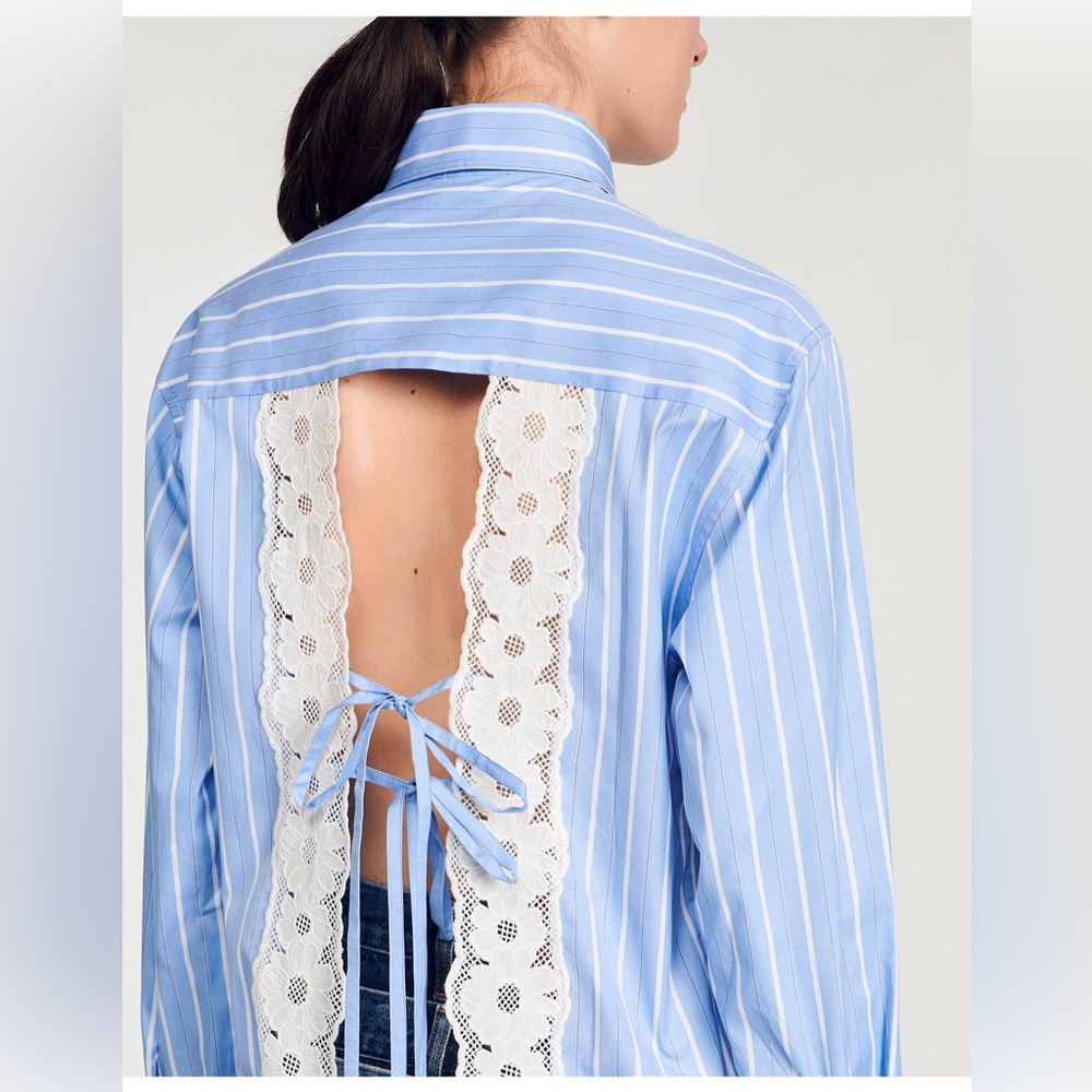 Sandro Davie Striped Open Back Cotton Top